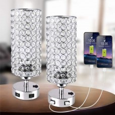 Focondot USB Crystal Table Lamp with Press Switch Dual USB Charging Port